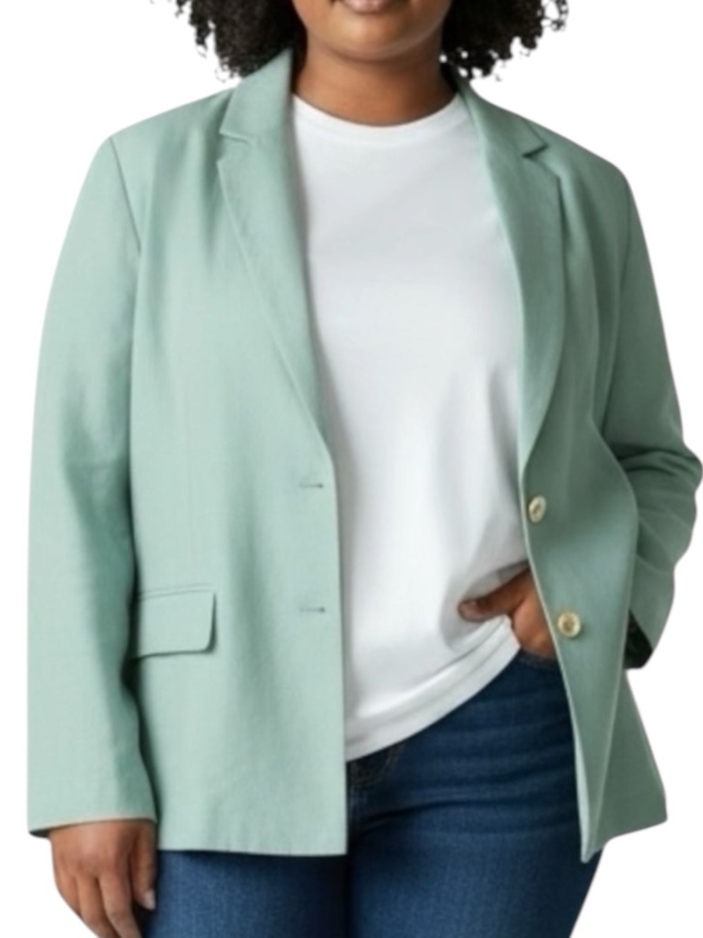 COLDWATER CREEK Silk/Linen Blend  Button-Down Blazer in Mint Green Size 16